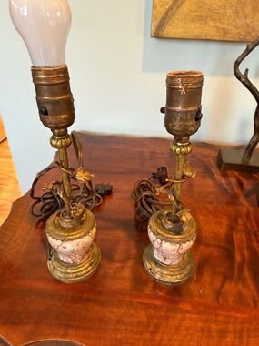 French boudoir Antique-Style Pink and Gold Table Lamps - Pair